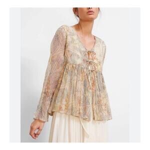 Mes Demoiselles Palm Metallic Sheer Blouse